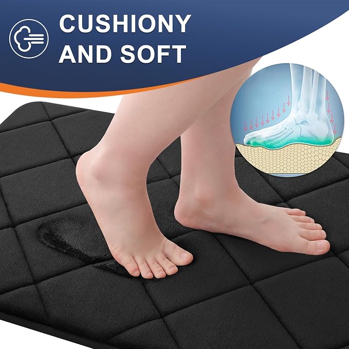 OLANLY Memory Foam Toilet Rugs U-Shaped 24x20, Ultra Soft and Absorbent | Black, Quick Dry Commode Contour Rugs, Machine Washable, Comfortable Bathroom Contour Bath Mats for Toilet Base
