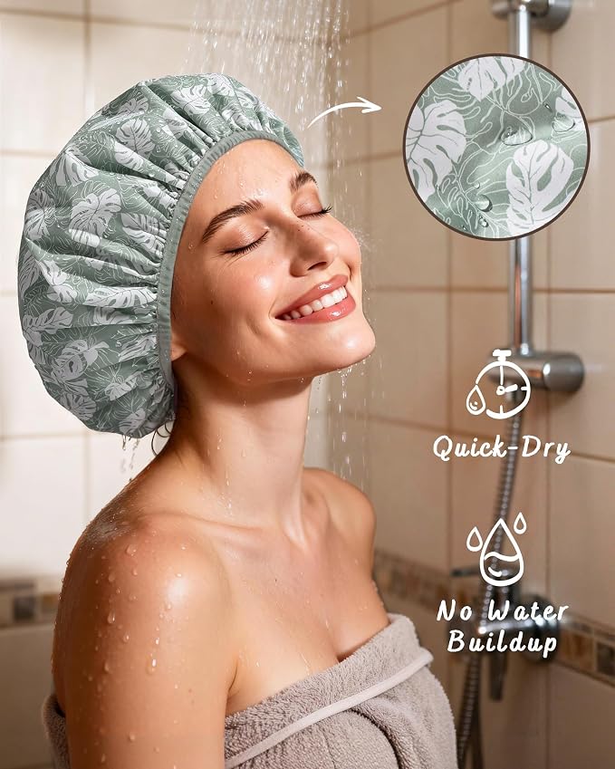 Yanibest Frizz Free Satin Lined Shower Cap with Soft Elastic Band | Frizz Free & Large Durable Bath Cap with Soft Elastic Band, Luxury Hair Protection Caps, Nylon Shower Hair Cap