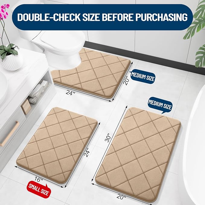 OLANLY Memory Foam Bath Mat 30x20, Ultra Soft and Absorbent Bathroom Rugs | Tan, Quick Dry, Machine Washable Shower Bath Rugs, Comfortable Bath Carpet for Bathroom Floor, Tub and Shower
