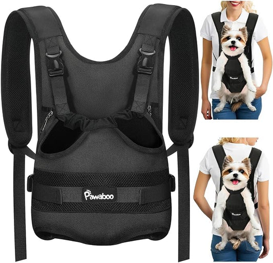 Pawaboo Pet Front Carrier Backpacks for Small Medium Dogs | Legs Out Easy-fit,Adjustable Straps,Hands-free,for Travel Hiking Cycling Camping AA-Black M