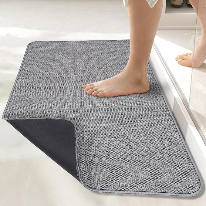 Bosap Bath Mat,Ultra Thin Bathroom Rugs,Rubber Bath Mats for Bathroom,No Slip Bath Rugs,Quick Dry,Machine Washable,Low Pile,Absorbent,Shower Outside,Sink,Home Decor Accessories.Grey,2'x3'(24x36inch)