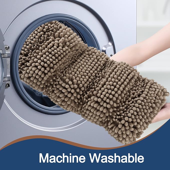 Non Slip Thick Shaggy Chenille Bathroom Rug Sets 2 Piece, Thickened Hot Melt Rubber Bottom Bath Mats for Bathroom, Bath Rugs Quick Dry Machine Washable for Shower (Taupe Brown, 32"x20" Plus 17"x24")