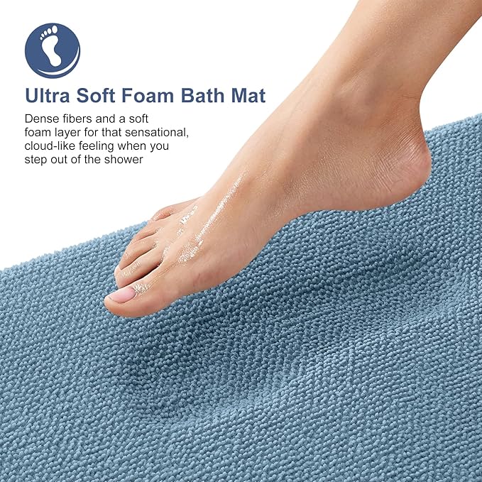 OLANLY Memory Foam Bathroom Runner Rug 47x17, Absorbent Long Mat, Airy Blue | Soft Quick Dry Bath Rugs, Non-Slip Carpet, Machine Washable Mat for Bathroom Floor, Tub and Shower, Home Decor Accessories