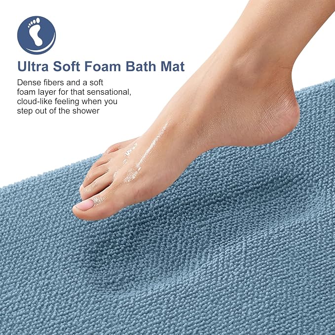 OLANLY Memory Foam Bathroom Runner Rug 59x24, Absorbent Long Mat, Airy Blue | Soft Quick Dry Bath Rugs, Non-Slip Carpet, Machine Washable Mat for Bathroom Floor, Tub and Shower, Home Decor Accessories