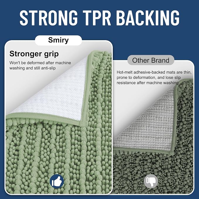 Smiry Bathroom Rugs Sets 2 Piece (36x24+30x20), Extra Soft Bath Mats | Sage Green Soft Absorbent, Rubber Backing Machine Washable Quick Dry Chenille Bath Rug Set for Tub, Shower, and Floor