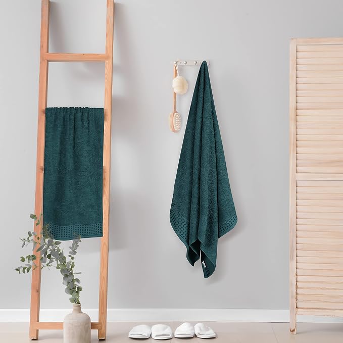 GLAMBURG 100% Cotton 2 Pack Oversized Bath Towel Set 28x55 Inches, Ultra Soft Highly Absorbant Compact Quickdry & Lightweight Large Bath Towels, Ideal for Gym Travel Camp Pool - Teal