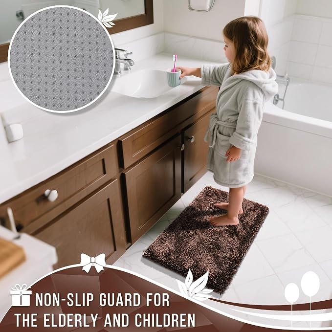 Yimobra Bathroom Rugs Sets 2 Piece, Soft Absorbent Bath Mat and U-Shaped Toilet Rug with Non Slip Backing, Luxury Shaggy Bath Mats for Bathroom, Machine Washable, 31.5"x20"+24"x20", Brown