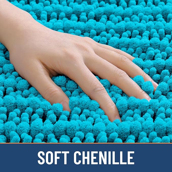 Smiry Bathroom Rugs 30X20, Extra Soft Rubber Backing Chenille Bath Mats | Aqua Sky Machine Washable Non Slip Quick Dry Bath Mats for Bathroom Floor, Tub, Shower, Home Decor Accessories