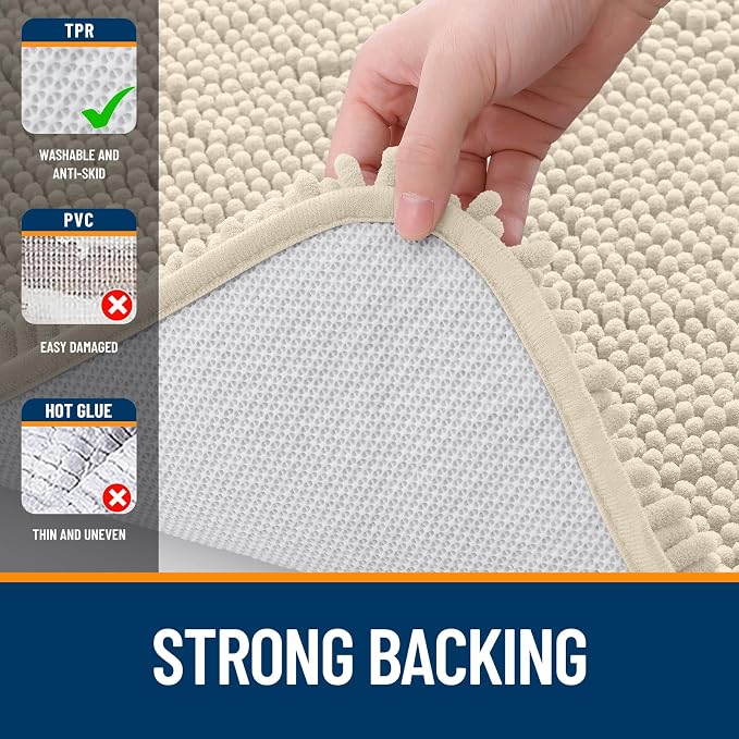 OLANLY Bathroom Rugs 36x24, Extra Soft Absorbent Chenille Bath Rugs | Sand, Quick-Drying Rubber Backing, Machine Washable Bath Mat for Bathroom Floor, Tub and Shower, Home Decor Accessories