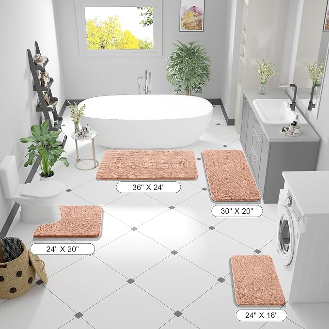 OLANLY Bathroom Runner Rugs 47x24, Extra Soft Absorbent Chenille Bath Rugs | Peach, Quick-Drying Rubber Backing, Machine Washable Long Bath Mat for Bathroom Floor, Tub and Shower, Home Decor Accessories