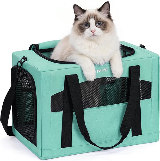 Pecute Cat Carrier Stable, Pet Carrier with Privacy Partition,Light Green | Safe For Car Travel, Stable Steel Frame, Soft-Sided Pet Carrier Bag For Dogs And Cats Up To 15lbs, Foldable Design,XL.