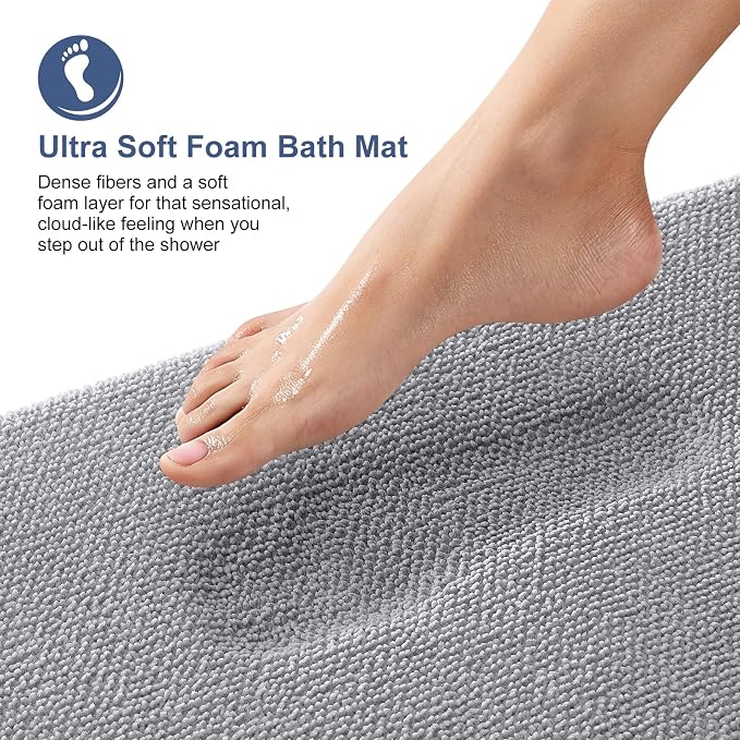 OLANLY Memory Foam Bathroom Rugs Mats Sets 2 Piece, 24"x16"+30"x20", Grey | Ultra Soft Quick Dry Bath Rugs, Non-Slip, Machine Washable Absorbent Bath Mats for Bathroom, Shower, Home Decor Accessories