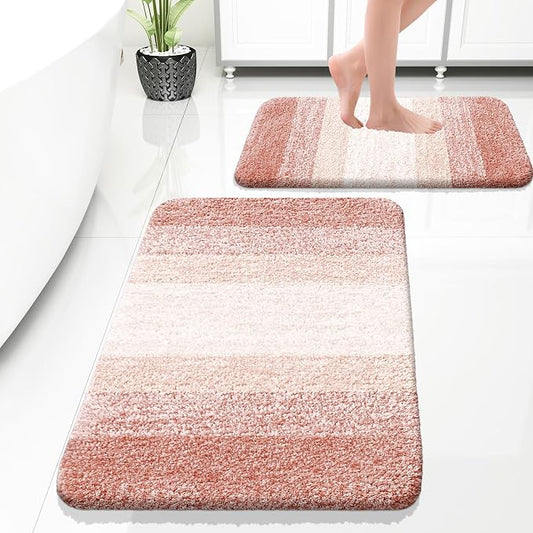 OLANLY Micorfiber Bathroom Rug Set 2 Piece, 30"x20"+24"x16" | Peach, Soft Absorbent Bath Rug Set, Non-Slip, Machine Wash Dry, Plush Shaggy Bath Mats for Bathroom