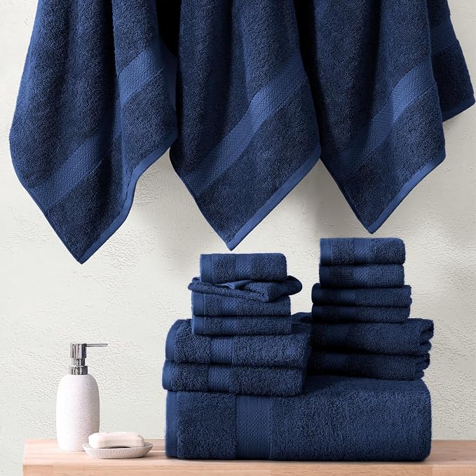 LANE LINEN Bathroom Towel Set 18 Piece Soft Absorbent Quick Dry - Navy | Set Of Towels - Easy-Care, Coordinated Colors, OEKO-TEX Certified, Ring-Spun Durability