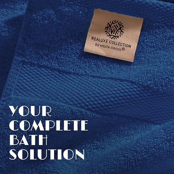 Navy Bath Towel Set of 6 - 100% Cotton Highly Absorbent Towels for Bathroom, 2 Luxury Bath Towels 650GSM, 2 Hand Towels, 2 Washcloths