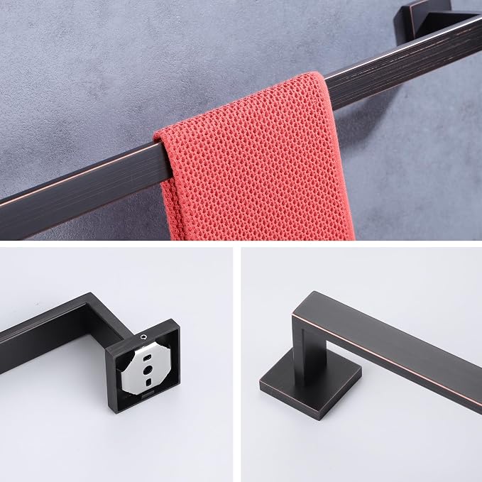 LANC ORB 16-Inch Towel Bar for Bathroom Wall Mounted Total-18 Heavy Duty Square Towel Rack, Single Oil Rubbed Bronze Bath Towel Holder Towel Hanger Towel Rail Towel Rod, A8804ORB-4P1