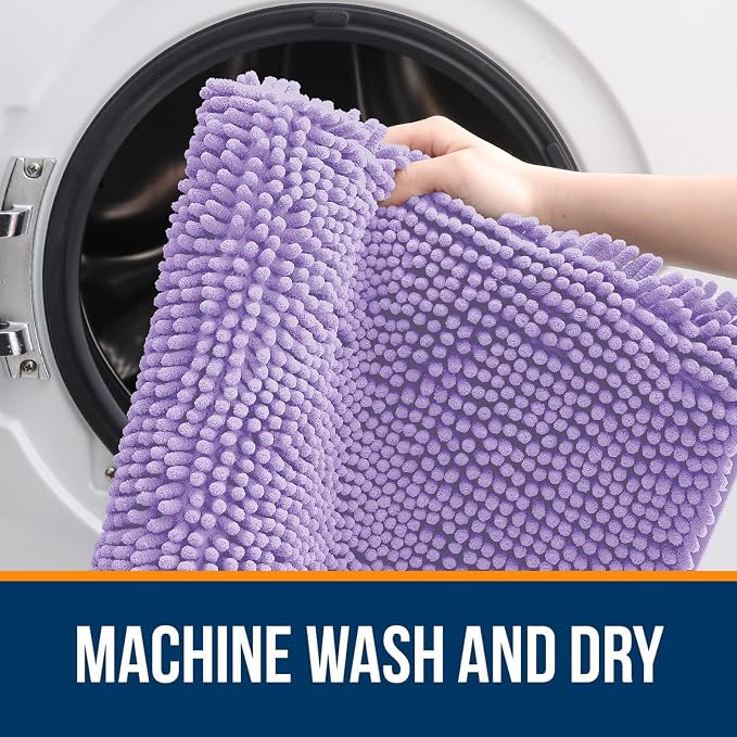 OLANLY Chenille Bathroom Rugs Mats Sets 2 Piece, 47"x20"+24"x16", Lavender | Ultra Soft Absorbent Bath Rugs Set, Rubber Backing Non-Slip, Quick Dry, Machine Washable Bath Carpet, Home Decor Accessories