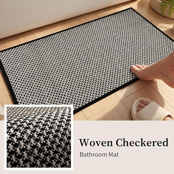 YIHOUSE Thin Bath Mat Black Bathroom Rugs Sets 3 Pieces, Non Slip Absorbent Bath Mats Quick Dry, Woven Braided Rugs Washable,Tapetes para Baño for Bathroom,Bathtub(17.5"x24"U+17"x24"+17"x47")