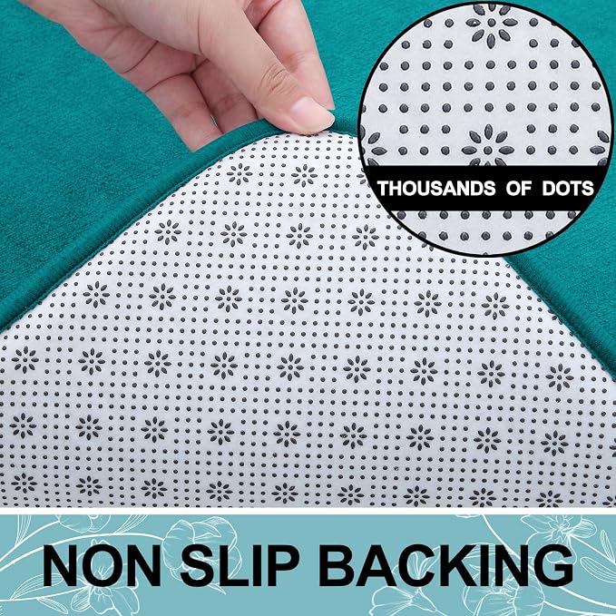 Smiry Memory Foam Bath Mat 24x16, Extra Soft and Absorbent Bathroom Rugs | Teal, Quick Dry Machine Washable Non-Slip Bath Mat for Bathroom Floor, Shower and Tub