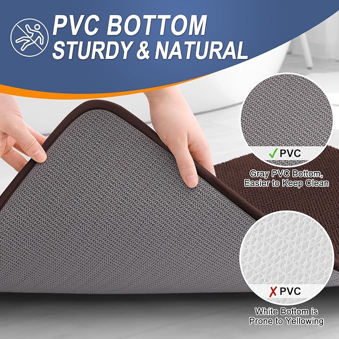 OLANLY Memory Foam Bathroom Runner Rugs 50x30, Absorbent Long Mat, Brown | Soft Quick Dry Bath Rugs, Non-Slip Carpet, Machine Washable Mat for Bathroom Floor, Tub and Shower, Home Decor Accessories