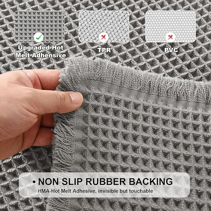 JIUZHEN Set of 2 Waffle Bathroom Rugs Non Slip Bath Mats 16"x24"+24"x48" | Grey, Boho, Super Absorbent, Washable, Ultra Soft, Fast Drying Bath Rug and Bathroom Runner for Kitchen Hallway Laundry