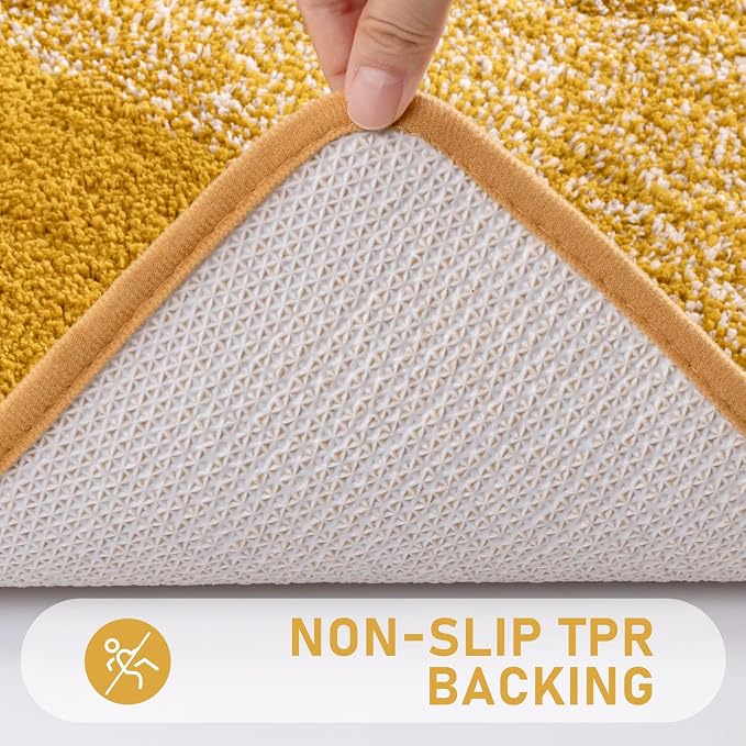 Bsmathom Bathroom Rug Set 4 Piece, Plush Microfiber Bath Mat, Mustard | Extra Water Absorbent, Non Slip Washable Runner Bath Rugs with Toilet Lid Cover and U-shaped Contour Toilet Mat