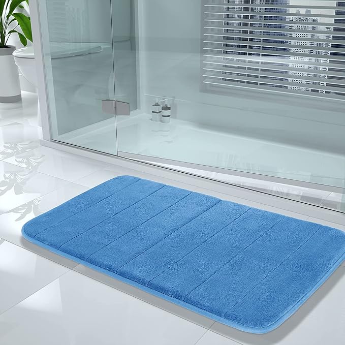Yimobra Memory Foam Bath Mat, Super Soft Absorbent Bathroom Rug Non Slip, Quick Dry, Machine Washable Floor Carpet for Tub Shower, Home Decor Accessories, 24x17, Blue