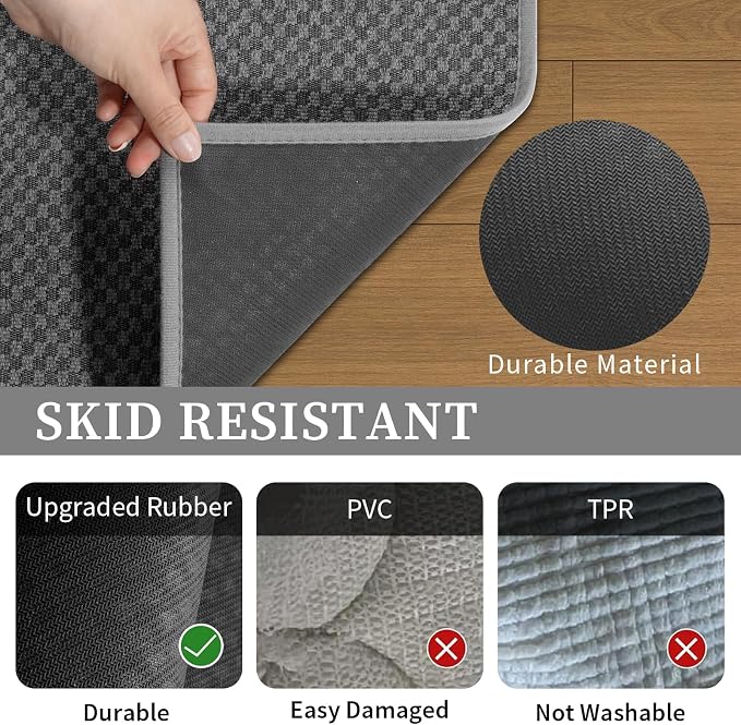 YIHOUSE Bathroom Rugs Sets 5 Piece Non Slip Washable, Absorbent Quick Dry Bath Mat Set with Toilet Mat, Weave Texture Low Profile Bath Rugs, Floor Mats for Bathroom, Tub & Shower, Dark Grey