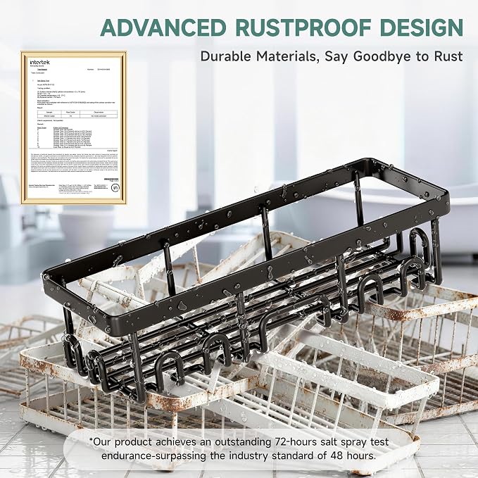 Veken Shower Caddy 6-Pack with Hooks, Bathroom Organizers & Storage, Black | Advanced Rustproof Design, Large Capacity, No Drilling, Adhesive Shelves Rack, Wall-Mounted Kitchen & Home Decor
