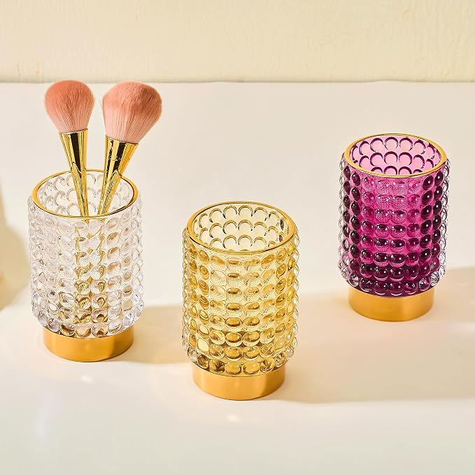 Makeup Brush Holder Organizer,Toothbrush Holders,Desk Pen Pencil Holder,Multifunctional Vintage Glass Brush Cup(A38-1-US/Clear/L)