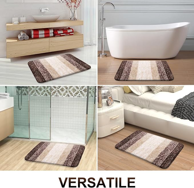 OLANLY Large Bathroom Rugs 50x30, Extra Soft Absorbent Microfiber Bath Rugs | Brown, Non-Slip Quick-Drying Rubber Backing, Washable Plush Bath Mat for Floor, Tub and Shower, Home Decor Accessories