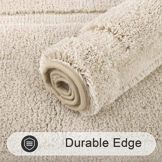 SHACOS Soft Microfiber Bathroom Rugs Set of 2 Pieces, Light Beige | 32x20 + 24x16, Absorbent Plush Bath Rugs, Non Slip Washable Shaggy Bath Mats, Fluffy Bathroom Runner Floor Mats Shower Rug