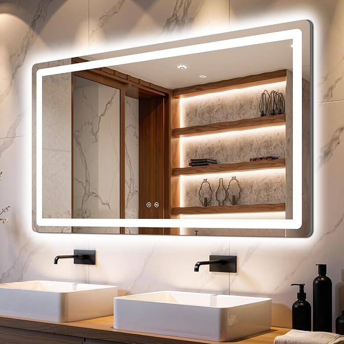 Delma 30x50 LED Bathroom Vanity Mirror with Lights, Anti-Fog, Dimmable | Front & Backlit with 3 Color Modes and Memory, 5mm Shatterproof Glass, Plug-in or Hardwired, Horizontal or Vertical