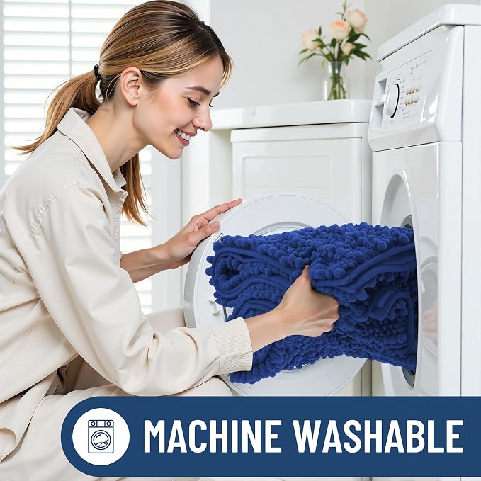 Smiry Bathroom Rugs 44X24, Extra Soft Rubber Backing Chenille Bath Mats | Royal Blue Machine Washable Non Slip Quick Dry Bath Mats for Bathroom Floor, Tub, Shower, Home Decor Accessories
