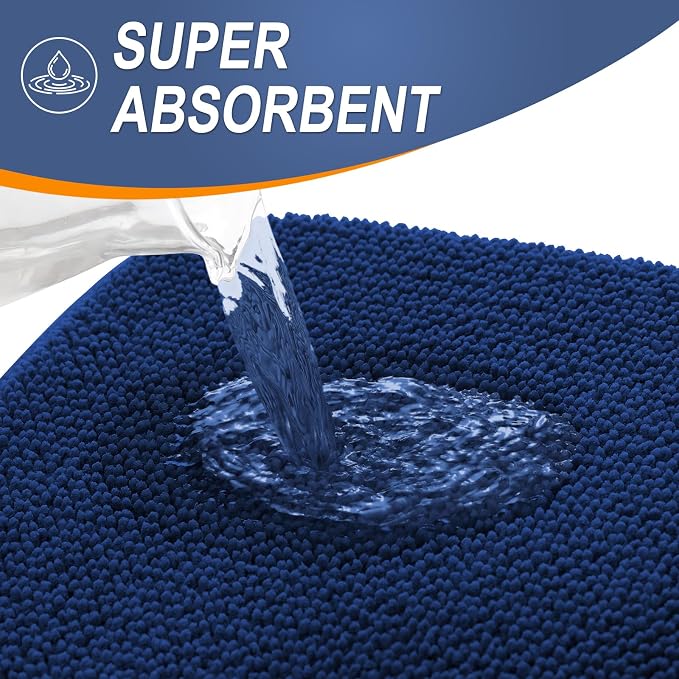OLANLY Memory Foam Bathroom Runner Rug 50x30, Absorbent Long Bath Mat, Navy | Soft Quick Dry Bath Rugs, Non-Slip Carpet, Machine Washable Mat for Bathroom Floor, Tub and Shower, Home Decor Accessories