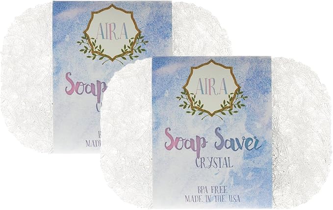 Aira Soap Saver - Soap Dish & Holder - BPA Free Bath & Shower Soap Saver - Drains Water, Extends Soap Life - Easy to Clean, Fits All Sets - Crystal Double Pack