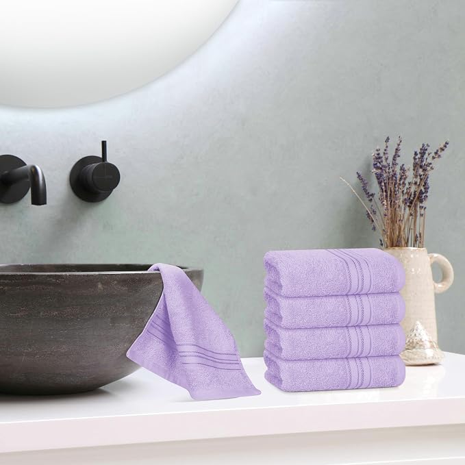 BOUTIQUO Ultra Soft Cotton Washcloths, Contains 12 Piece Face Cloths 12x12 inch, Ideal for Everyday use Face Towels, Compact & Lightweight Multi Purpose Washcloths - Purple