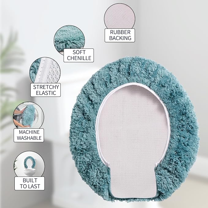 Soft Microfiber Toilet Seat Cover 17.5" x 15" Machine Washable | Solid Toilet Lid Cover Adjustable Rubber Backing Fits Most 16 -17.5" L x 14-16" W Round Oblong and Elongated Toilet Seat
