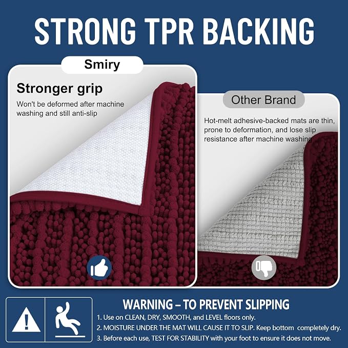 Smiry Bathroom Toilet Rugs U Shaped 24X20, Chenille Bath mats for Toilet | Burgundy Extra Soft Absorbent Non Slip Rubber Backing Contour Bath Rugs for Toilet, Machine Washable Contoured Bath Mats