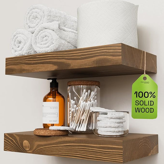 BAOBAB WORKSHOP Wood Floating Shelves for Wall 12 Inch Wide, Small Wooden Shelf Kitchen, Bathroom Shelves for Room Wall Mounted, Walnut Floating Shelves, 12W × 6.7D, Set of 2