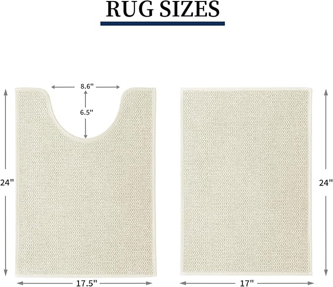 Beige Bathroom Rugs Sets 2 Piece, Quick Dry Thin Bath Mat with Toilet Rug, Non Slip Absorbent Machine Washable, Bath Rugs for Tub Sink Home Decor (17"x24" + 17.5"x24" U-Shaped)