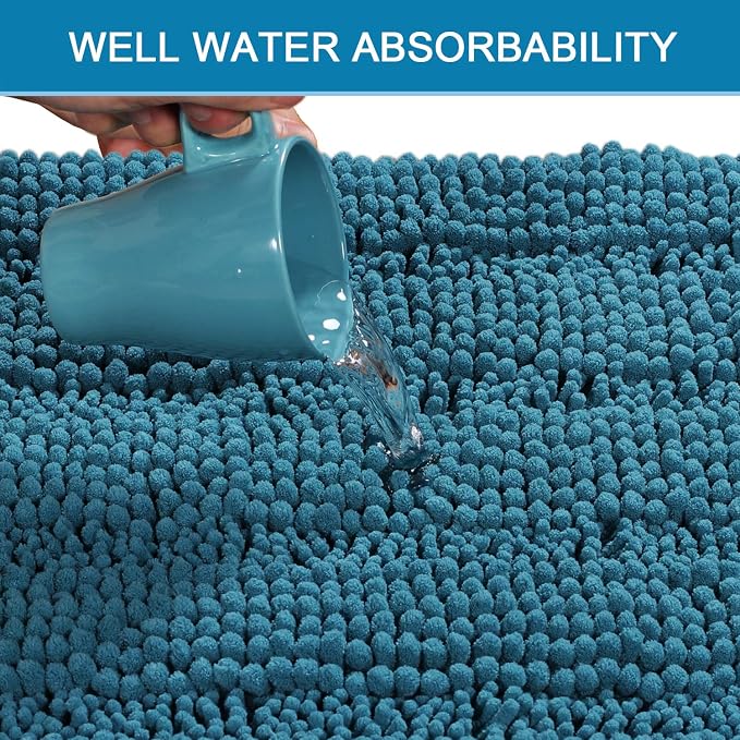 H.VERSAILTEX Bathroom Rugs Bath Rug Set 2 Piece Bathroom Contour Rug Toilet Mat Sets Non Slip Contour Bath Rug Ultra Thick Water Absorbent Striped Bath Mats(20" x 32" Plus 20" x 20" U, Turquoise Blue)