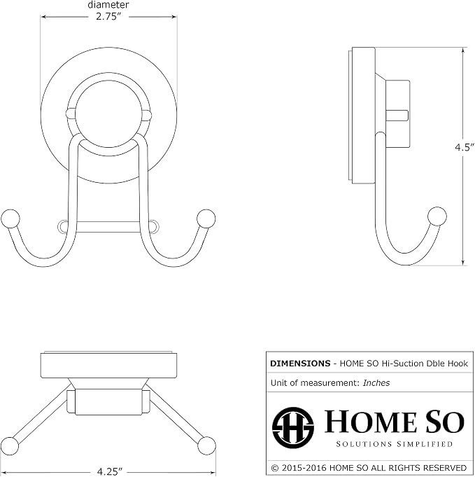 HOME SO Suction Cup Hooks for Shower & Bathroom Towel Holder 1-Pack – Suction Cups Hooks for Hanging Towels, Robes, & Coats - Tiles, Glass Door or Mirror – Shower and Towel Hooks - Chrome, Stainless