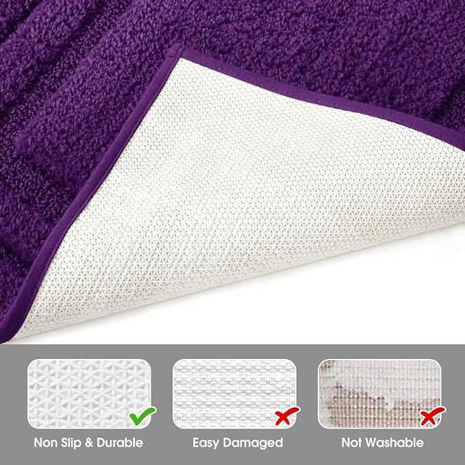HOMEIDEAS Bathroom Rugs Sets 2 Piece, Super Soft Non Slip Bath Mat Purple | Ultra Absorbent, Microfiber Machine Washable Bath Rug Set, for Bathroom, Tub, Shower 20" x 32" + 16" x 24"