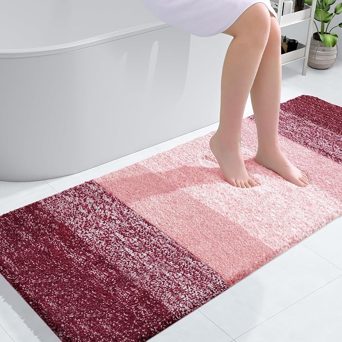 OLANLY Bathroom Runner Rug 54x24, Extra Soft Absorbent Microfiber Bath Rugs | Red, Non-Slip Quick-Drying Rubber Backing, Machine Washable Long Bath Mat for Floor, Tub and Shower, Home Decor Accessories