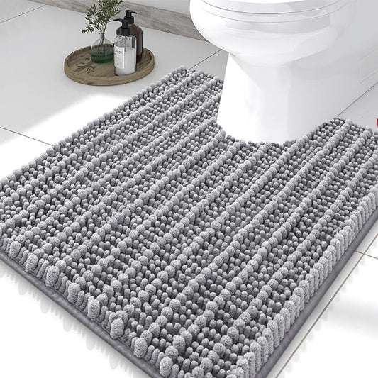 Smiry Bathroom Toilet Rugs U Shaped 24X20, Chenille Bath mats for Toilet | Grey Extra Soft Absorbent Non Slip Rubber Backing Contour Bath Rugs for Toilet, Machine Washable Contoured Bath Mats