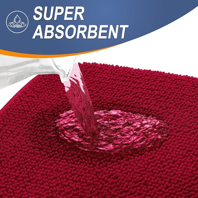 OLANLY Memory Foam Bathroom Runner Rug 44x24, Absorbent Long Bath Mat, Red | Soft Quick Dry Bath Rugs, Non-Slip Carpet, Machine Washable Mat for Bathroom Floor, Tub and Shower, Home Decor Accessories