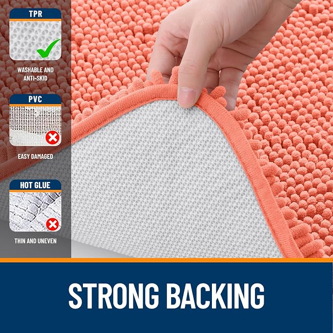 OLANLY Large Bathroom Rugs 50x30, Extra Soft Absorbent Chenille Bath Rugs | Coral, Quick-Drying Rubber Backing, Machine Washable Bath Mat for Bathroom Floor, Tub and Shower, Home Decor Accessories