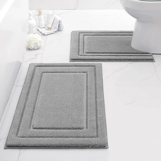 HOMEIDEAS Bathroom Rugs Sets 2 Piece, Super Soft and Absorbent Non Slip Microfiber U-Shaped Toilet Bath Mat Set (20"x32"+U20 x24, Grey) | Super Soft and Absorbent Non Slip Microfiber Bath Rug，Machine Washable, for Bathroom, 20"x32"+U Shape 20"x24"