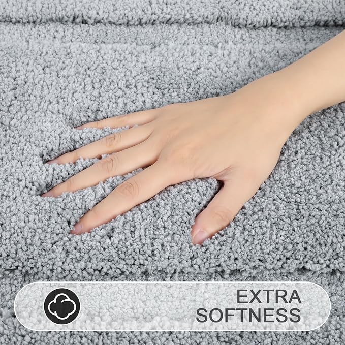SHACOS Microfiber Bathroom Rugs Set of 3 Pieces | Small Bath Mats 16"x24" with Toilet Lid Cover U Shaped Toilet Rug Fluffy Plush Non Slip Washable Carpet(Light Grey)